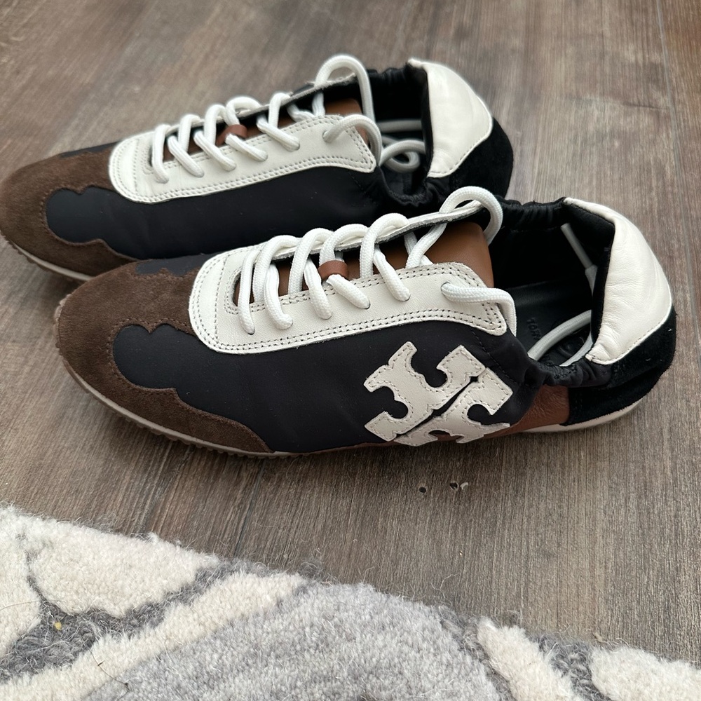 Tory Burch Black and Brown Leather Sneakers